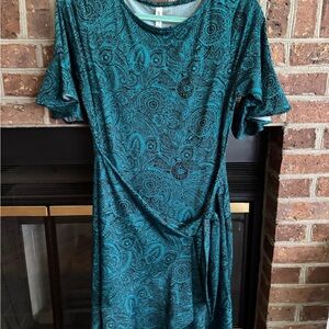 Collection B Teal and Black Paisley Long Sleeve Dress